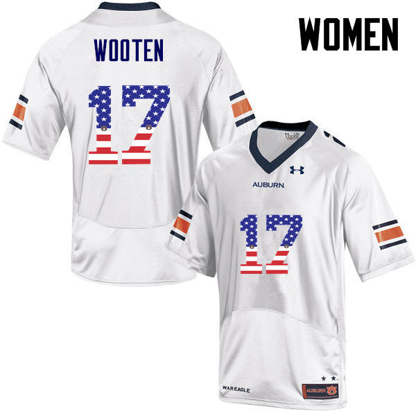 Women's Auburn Tigers #17 Chandler Wooten USA Flag Fashion White College Stitched Football Jersey